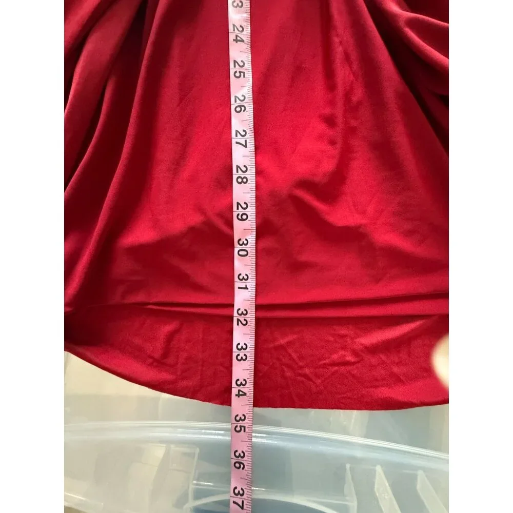 MISA Los Angeles Red Teget Dress Knot Front Bell Sleeves V Neck Draped Ruched‎ S - Picture 11 of 12